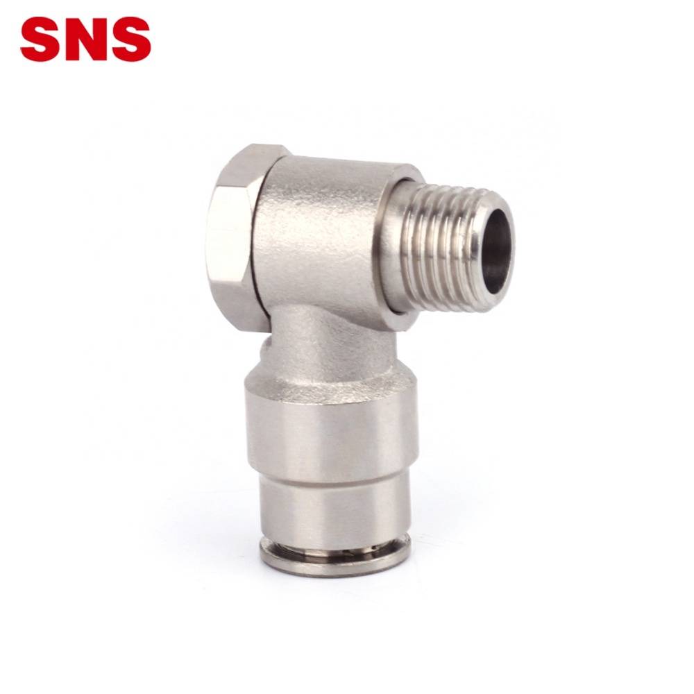 SNS JPH Series nickel-plated brass metal Hexagon universal male thread air hose PU tube connector pneumatic swing elbow fitting