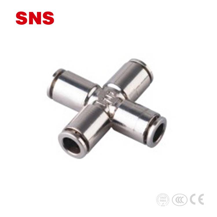 SNS JPXL Series brass push-in fitting pneumatic 4 way union cross type pipe fitting
