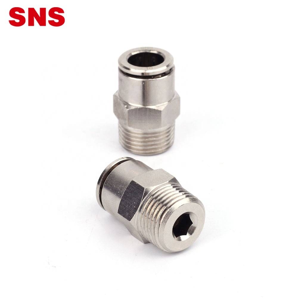 SNS JPC Series one touch male straight air hose tube connector nickel-plated whole brass pneumatic quick fitting