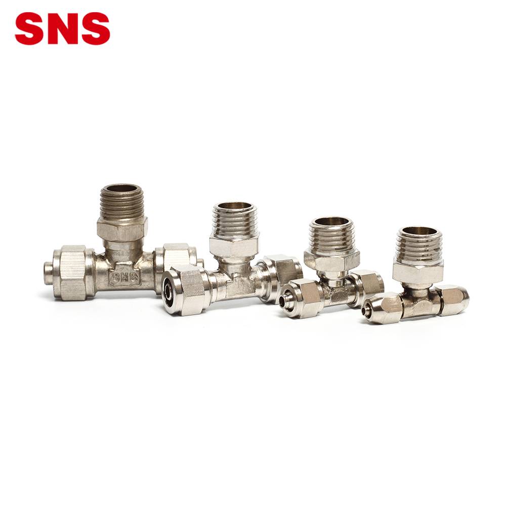 SNS KLB series high quality three joint t type tube fitting pneumatic brass pipe fitting