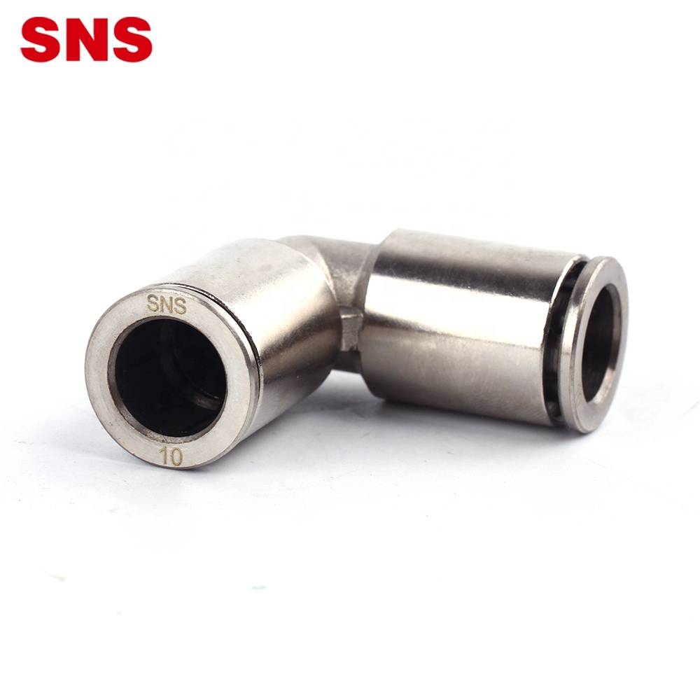 SNS JPV Series push to quick connect L type pneumatic tube hose connector nickel-plated brass union elbow air fitting