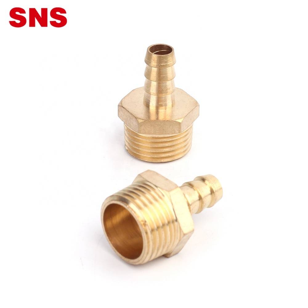 SNS BG Series pneumatic brass male thread reducing straight adapter connector air hose barbed tail pipe fitting