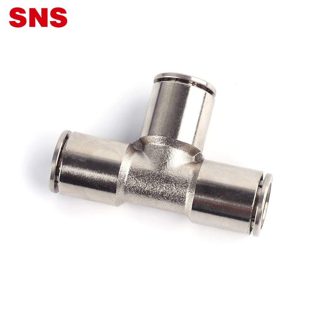 China Wholesale Tube Fittings Pricelist - SNS JPE Series push to connect nickel-plated brass T type 3 way air hose PU tube pneumatic connector equal union tee fitting – SNS