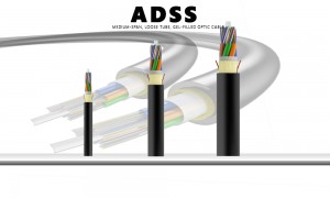 24F – 144F ADSS optische kabel met losse buis Corning Fiber |Volledig diëlektrische luchtvezelkabel met een spanwijdte van 80 - 100 m