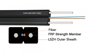 GJXFH-2B6 FTTH Drop Cable 2C FRP Memba Flat Fiber Optic Drop Cable Black LSZH Jacket