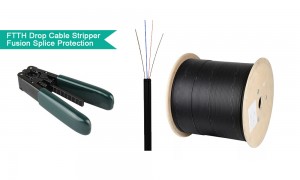 GJXFH-2B6 FTTH Drop Cable 2C FRP အဖွဲ့ဝင် Flat Fiber Optic Drop Cable အနက်ရောင် LSZH Jacket