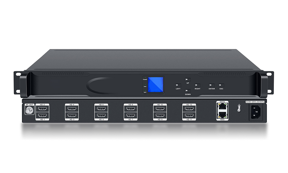 SFT121X HDMI Digitální TV DVB-T/-T2 DVB-C ATSC ISDB-T DTMB modulátor s RF a IP výstupem