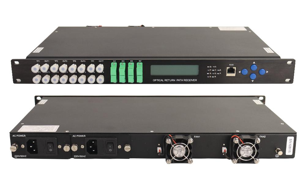 SR808R CMTS ორმხრივი 5-200 MHz 8-გზის დაბრუნების ბილიკის ოპტიკური მიმღები AGC-ით