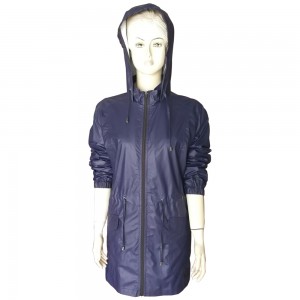 Women Hooded PU Rain Long Jacket