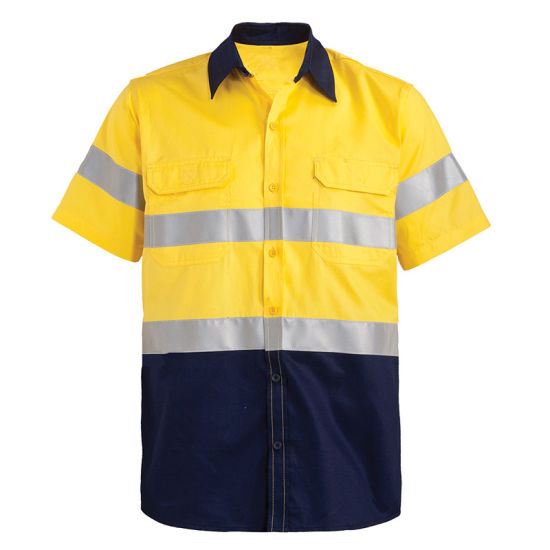 Breathable Short Sleeve Work Shirt with Reflective Tape for Visibility in Low Light Conditions.