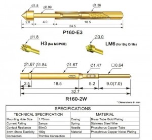 Pogo Pin P11/P038/P048/P058/P50/P75/P100/P125/P160 Test Probe pin and receptacle used in machine
