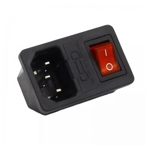 10A 250V AC Power Socket Plug Receptacle With Red Rocker Switch And Fuse Holder Socket 3/4 Pin IEC 320 C14 inlet connector