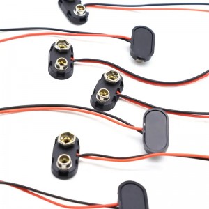 Black T type 9V battery snap clip with the lead wire Hard plastic ABS