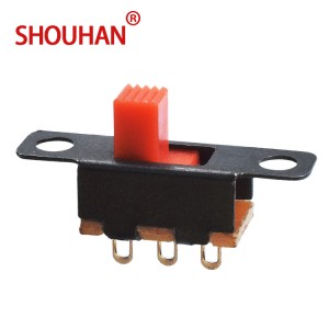 Slide Switch_SS12F15G4  3 Pin SPST Red Handle 7 mm High 50VDC 0.5A With Fixing Hole
