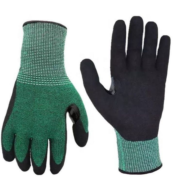 Factory Custom Green Customized Unisex HPPE Nitrile Coated Palm Safety Cut Resistant Working Hand Gloves