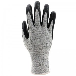 Kata Kurwanya Glove Gauge Umutekano Ukora EN388 Ikirahure Microfiber Icyatsi HPPE Liner hamwe na Nitrile Glove