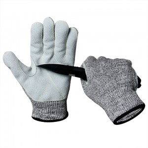 Cut Resistant Gloves Cow Leather Industrial Architect HPPE Level 5 Safety Working Mechanical Protection