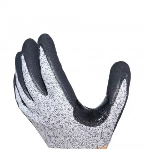 Leikkauksenkestävät Taso 5 Turvakäsineet Tehdaskohtaiset suorat tukkumyyntirakenteet HPPE Sandy Nitrile Gloves