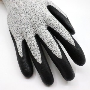 Mjerač rukavica otpornih na rezove Sigurnosni radni EN388 Staklena mikrofiberna siva HPPE podloga s crnom nitrilnom rukavicom