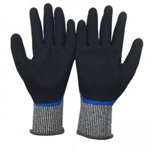 耐切創手袋二重コーティングされた耐久性のあるニトリル保護産業作業安全手袋