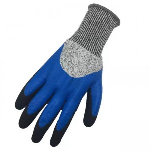 Cut sarung tangan tahan pindho ditutupi awet Nitrile Protèktif Industry Sarung tangan Safety Kerja
