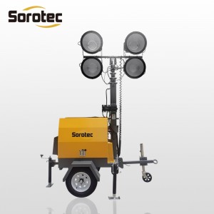 7.5M Trailer light tower 8kw generator with Metal Halide Lamp.4*1000W 4*400W;LED lamp 4*300W/500W/600W.Manual or Electric Lifting.
