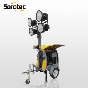 7.5M Trailer light tower 8kw generator with Metal Halide Lamp.4*1000W 4*400W;LED lamp 4*300W/500W/600W.Manual or Electric Lifting.