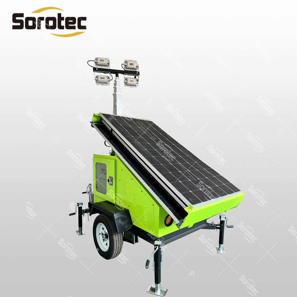 Mobile Solar Light Tower Manufacturer with Trailer 100w LED Lamp