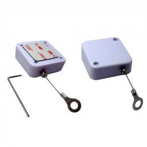 White ABS Security Anti Theft Pull Box With Retractable Steel Cable Ball Stopper Sticker