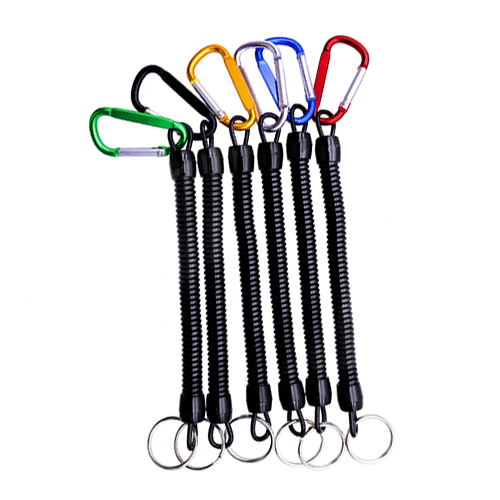 1M Extending Length Split Ring Fishing Plier Stretch Coil Lanyard With Aluminum Carabiner Featured Image