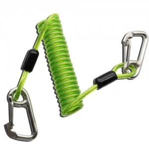 High Secuirty Double Stainless Steel Carabiner Hooks Tool Coiled Lanyard Hot Green Color