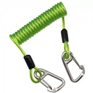 Good Wholesale Vendors Cap Strap Clip - High Secuirty Double Stainless Steel Carabiner Hooks Tool Coiled Lanyard Hot Green Color – Spocket