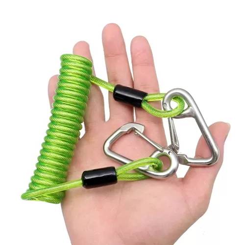 Wholesale Price China Protec Lanyard - High Secuirty Double Stainless Steel Carabiner Hooks Tool Coiled Lanyard Hot Green Color – Spocket detail pictures