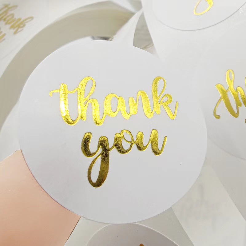 China Cheap price Stick Letters - 2022 Factory Custom Adhesive Roll Gold Stamping Coated Paper Label Sticker Waterproof Thank you 500 Round Cylinder Sticker Printing – Spring Package