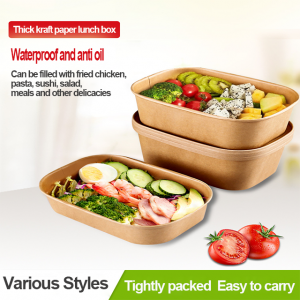 Rectangular Round Corner Take Out Container Salad Fried Rice Kraft Paper Lunch Food Packaging Boxes