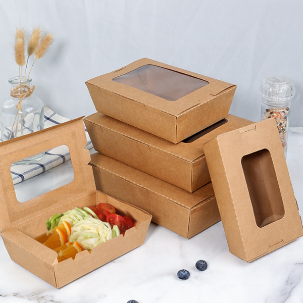 2023 Disposable rectangle corner folded food container sushi lunch bento paper box with clear window