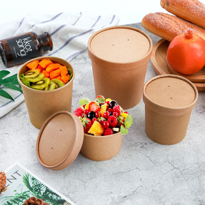 High Quality for China Manufacture Customized Design Kraft Food Containers Wholesale Eco-Friendly Kraft 1100ml Disposable Paper Soup Salad Bowl Cups with Lid