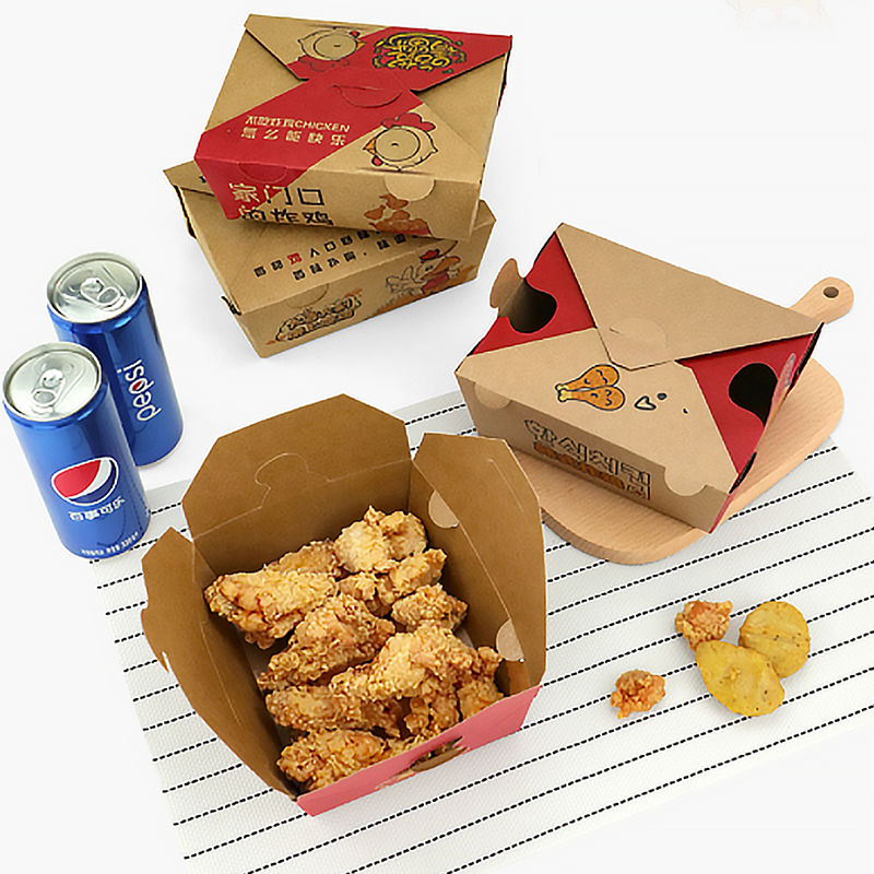 Custom wholesale barbecue takeaway Kraft paper fried chicken food take out lunch box for restaurant