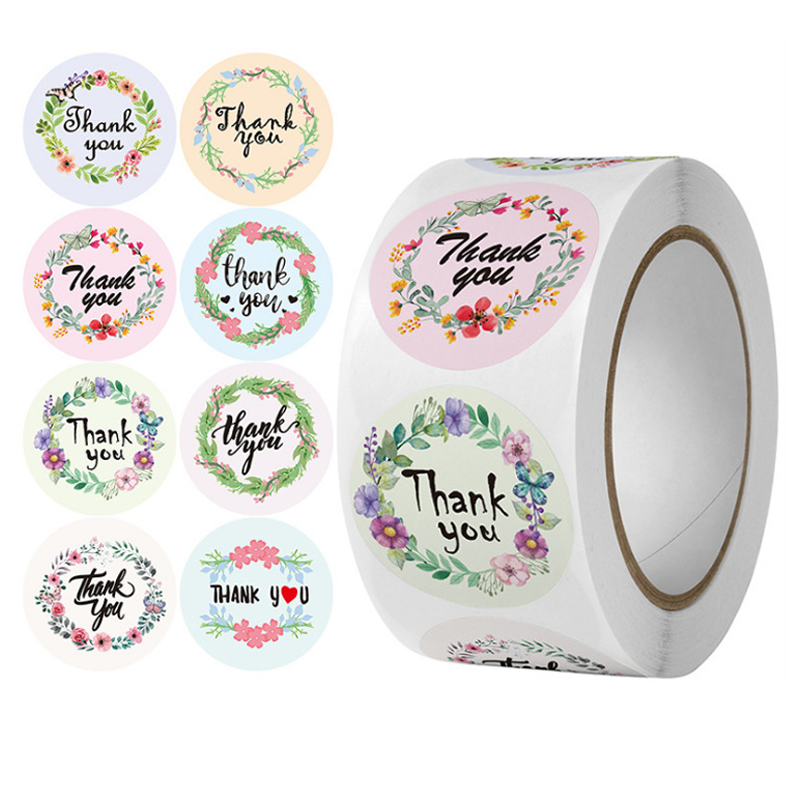Factory Direct Custom Adhesive Logo Cute Stickers 500 Thank you Gift Paper Stickers For Party Birthday