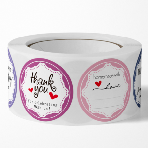 Coated Paper Roll Thank You Stickers Happy Mail Round Sticker Handmade With Love Envelope Decoration Label Sticker