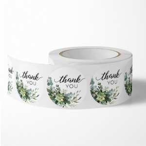 Self-adhesive Round Shape Green Color Thank You Label Waterproof Gift Package Sticker