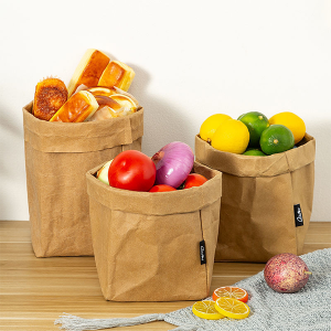 China Custom Eco Friendly Plants Flower Bag Shopping Washable Kraft Storage Paper Bag for Food Fruit