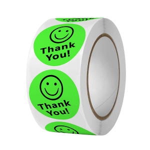 Custom thank you 500 pieces / roll waterproof cylinder self adhesive paper printing sticker label