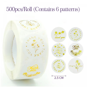 Wholesale Custom 1/1.5 inch Circle Stickers Round Label Gold Stamping 500 Small Business Thank You Stickers Printing
