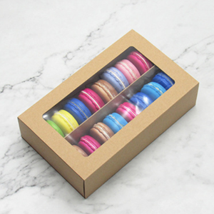 2022 China Custom Disposable Container Macaroon Food Paper Box Brown Cardboard Transparent Cake Box with Clear Window