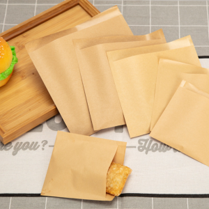 Food Grade Greaseproof Custom Brown Small Wax Coated Kraft Food Paper Bags For Hamburger Sandwich