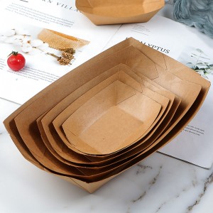 Custom Logo Kraft Paper Disposable Boat Shape Takeaway Container Fast Food Hot Dog Packaging Paper Box