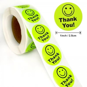 Custom New Design Creative Dot Cartoon Thank You Labels Decorative Smiley Face Stickers for School Student Daily