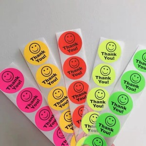 Custom New Design Creative Dot Cartoon Thank You Labels Decorative Smiley Face Stickers for School Student Daily