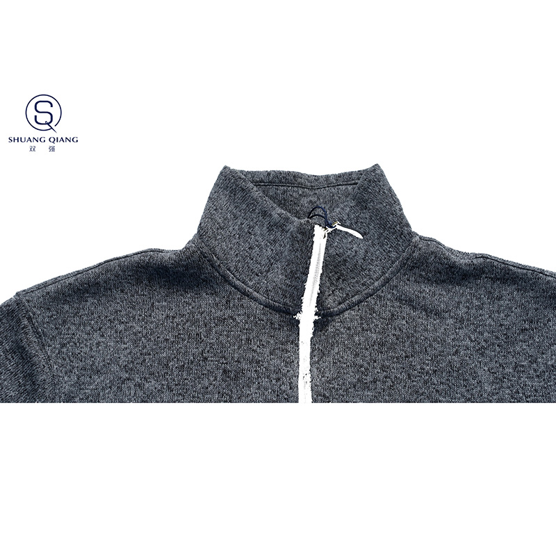 High level customized men’s casual jacket baseball jacket long sleeve keep warm stand collar rib CVC 60%cotton/40%polyester fleece half zipper sweater